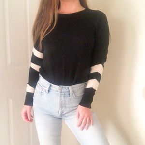 Ann Taylor Black Wool Stripe Long Sleeve M